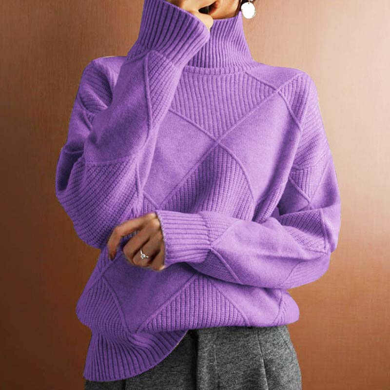 Peggy | Women's Turtleneck Diamond Pattern Sweater - Image 12