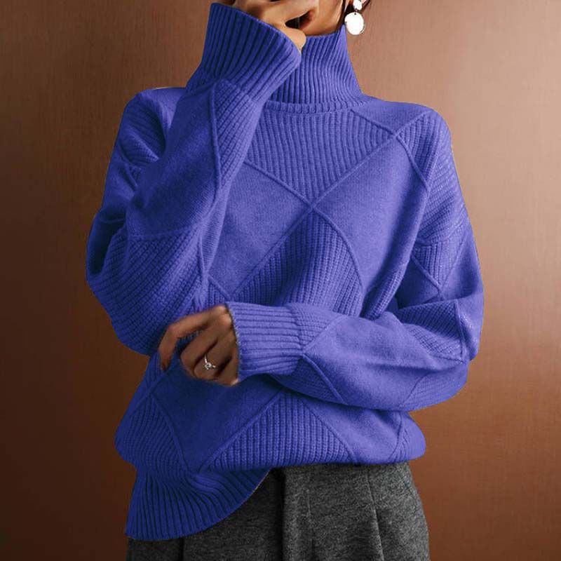 Peggy | Women's Turtleneck Diamond Pattern Sweater - Image 10