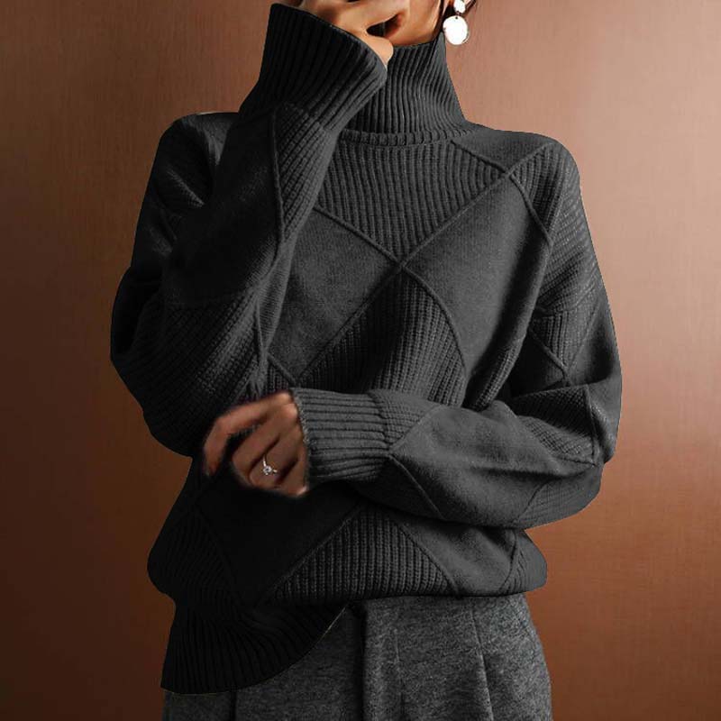Peggy | Women's Turtleneck Diamond Pattern Sweater - Image 7
