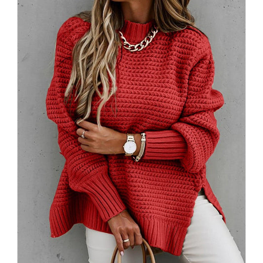 Lucille | Women's Tunic Split Hem Mock Neck Sweater - Image 1