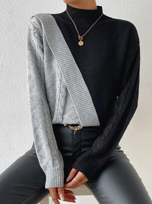 Courtney | Women's Two-Tone Mock Neck Long Sleeve Sweater - Image 1