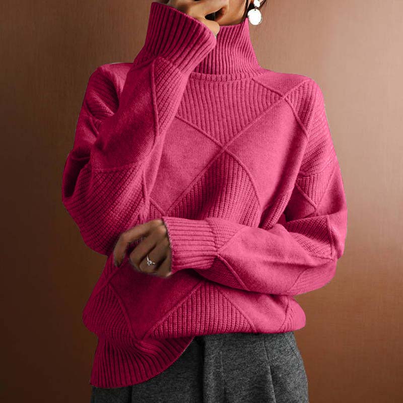 Peggy | Women's Turtleneck Diamond Pattern Sweater - Image 11