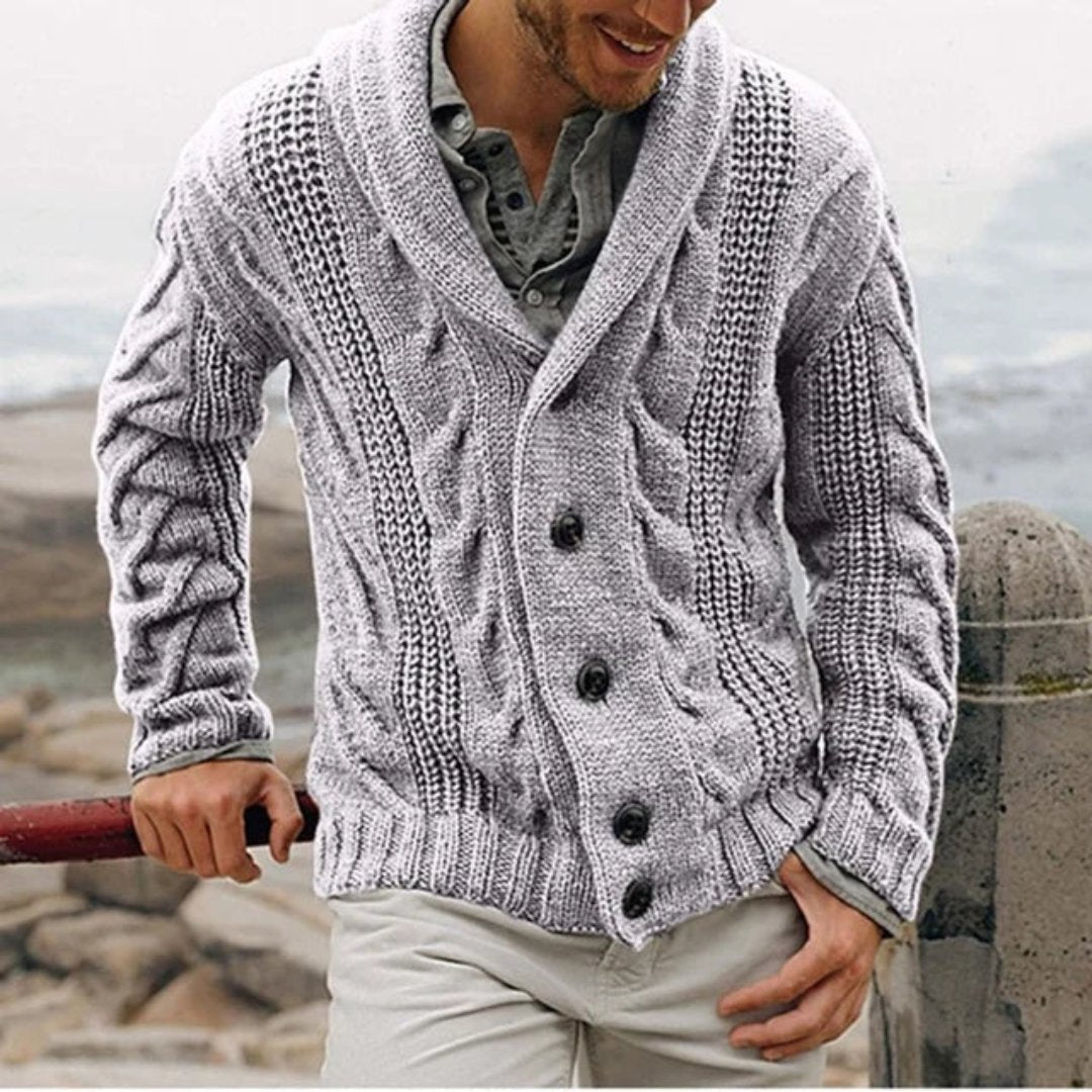 Amos | Men's Shawl Collar Cable Knit Cardigan - Image 4