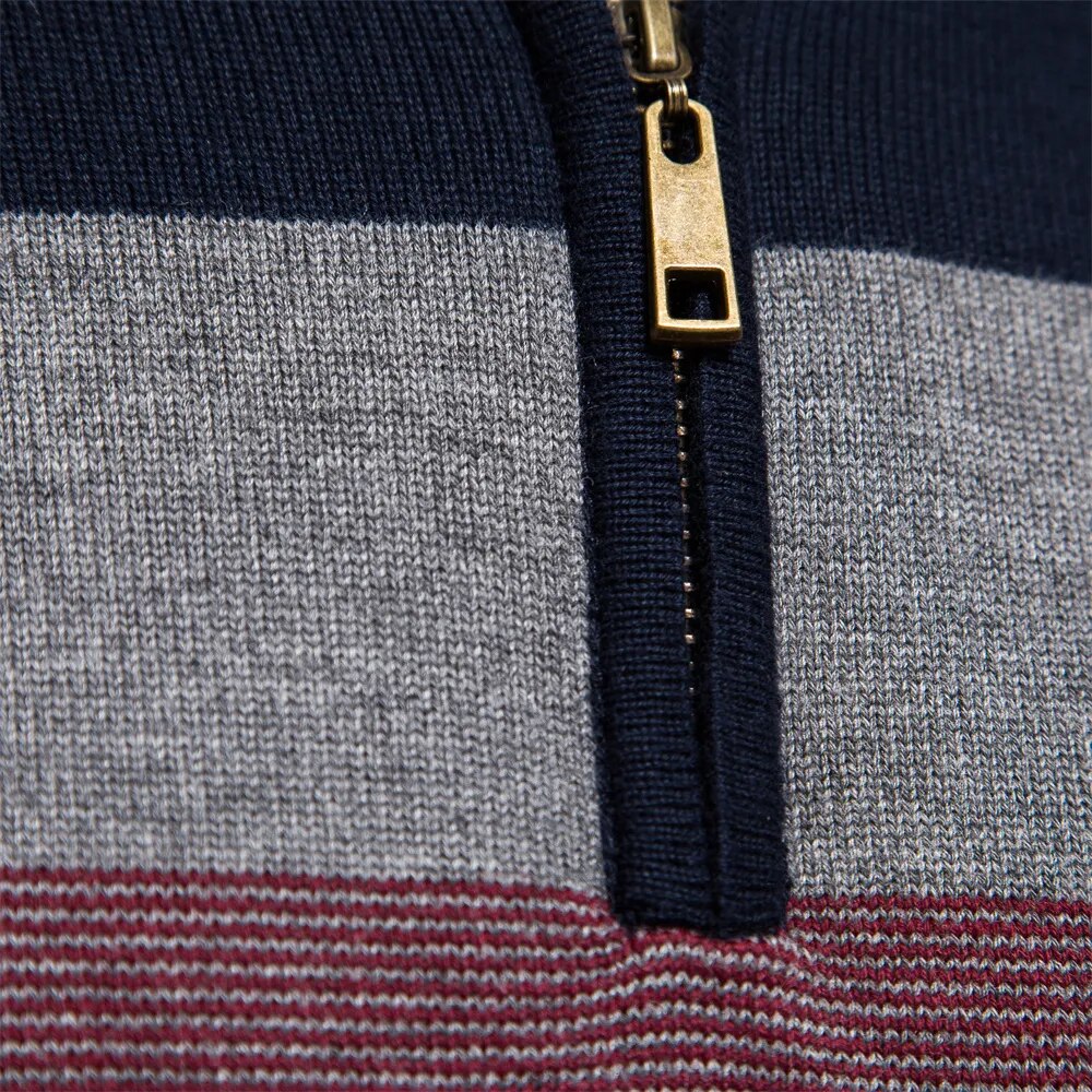 Kaden | Men's Quarter Zip Striped Sweater - Image 3
