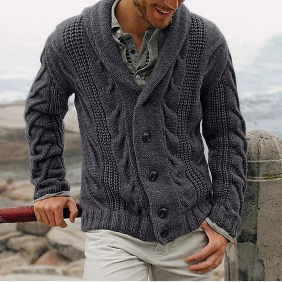 Amos | Men's Shawl Collar Cable Knit Cardigan - Image 3