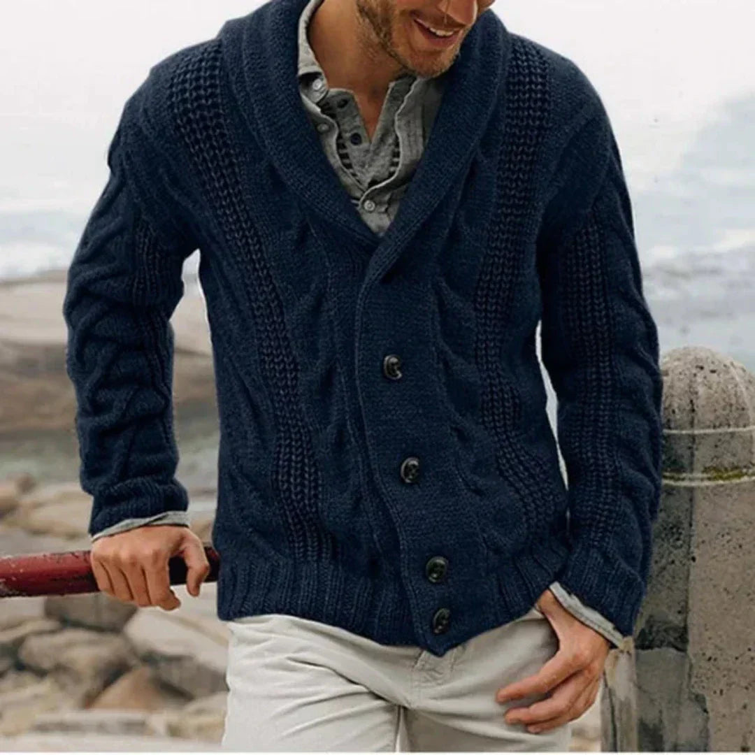 Amos | Men's Shawl Collar Cable Knit Cardigan - Image 1