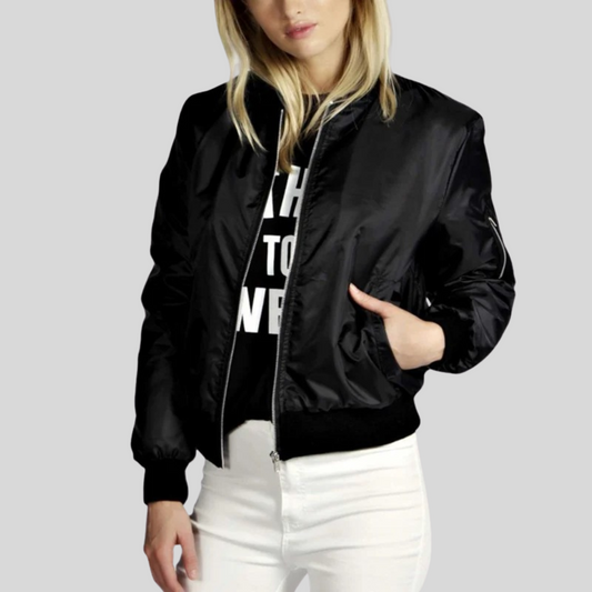 Jolene | Women's Ribbed Trim Bomber Jacket - Image 1