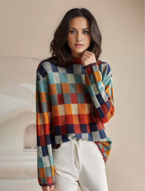 Mary | Women's Turtleneck Color Block Pullover Sweater - Image 7