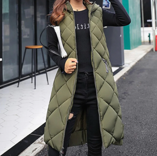 Serena | Women's Long Hooded Puffer Vest - Image 1