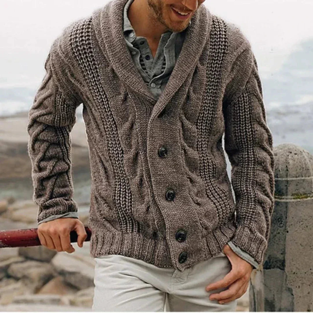 Amos | Men's Shawl Collar Cable Knit Cardigan - Image 2