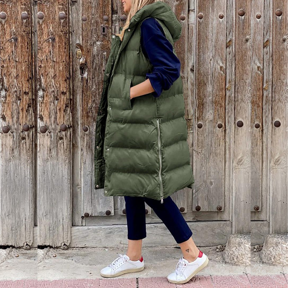 Edith | Women's Hooded Long Puffer Vest - Image 1