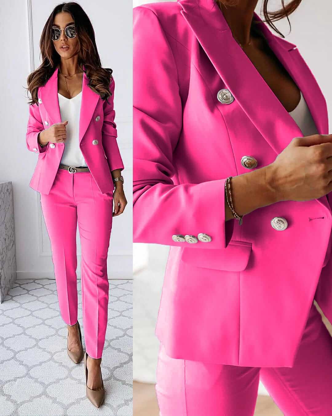 Stacy | Women's Slim-Fit Double-Breasted Pants Suit - Image 3