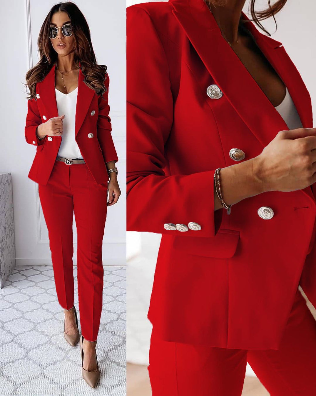 Stacy | Women's Slim-Fit Double-Breasted Pants Suit - Image 2