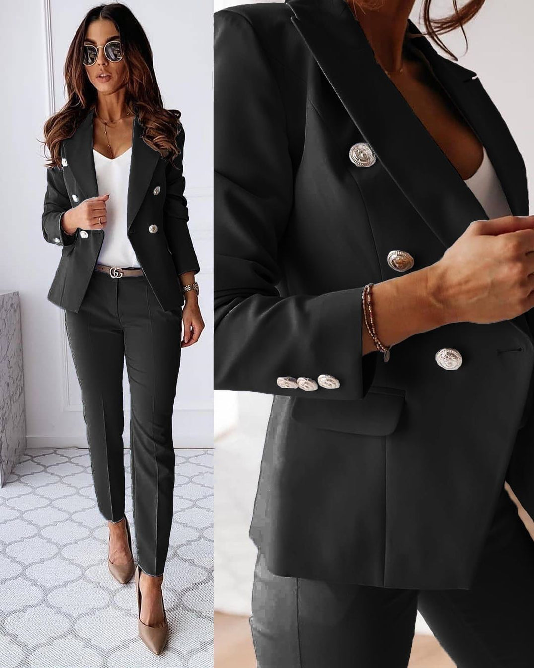 Stacy | Women's Slim-Fit Double-Breasted Pants Suit - Image 1