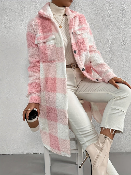 Charlene | Women's Long Plaid Shacket Coat - Image 1