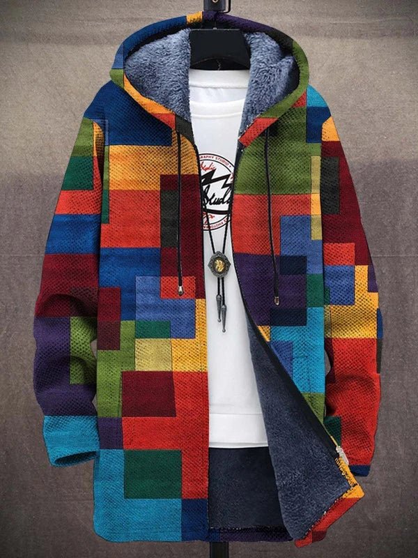 Frida | Women's Hooded Geometric Print Longline Coat - Image 4