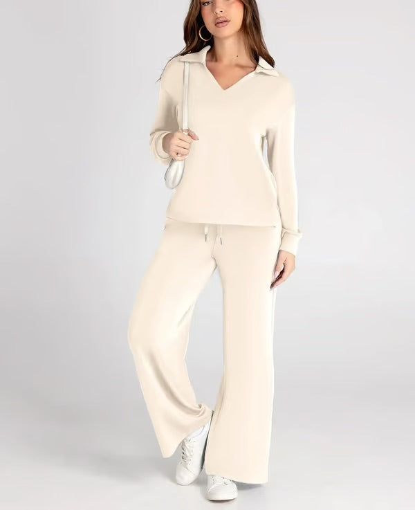 Vivian | Women's Long Sleeve Collar Top Lounge Two Piece Set - Image 8