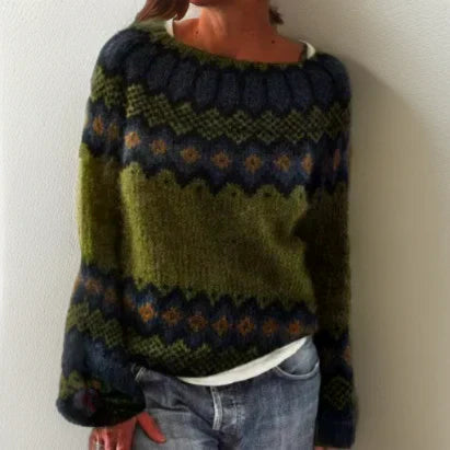 Janine | Women's Fair Isle Boat Neck Long Sleeve Sweater - Image 1