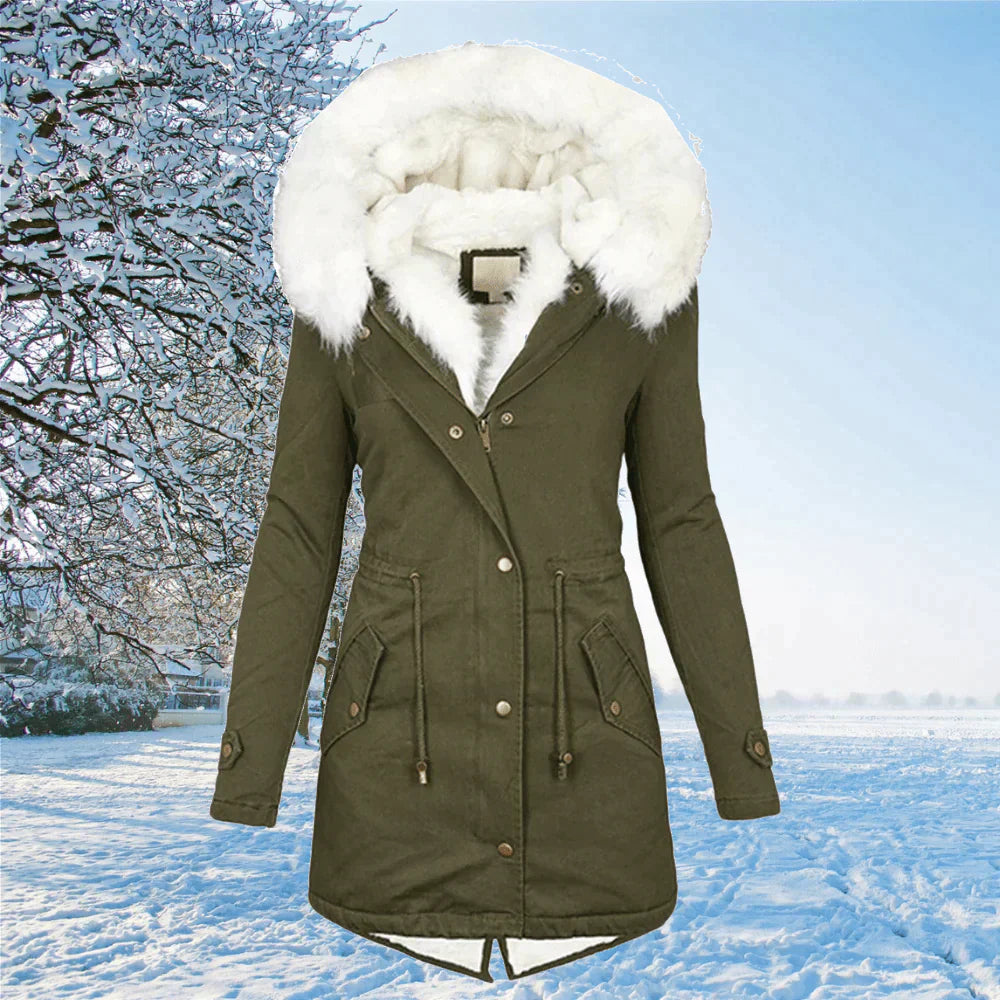 Jean | Women's Hooded Parka Coat with Faux Fur Trim - Image 5