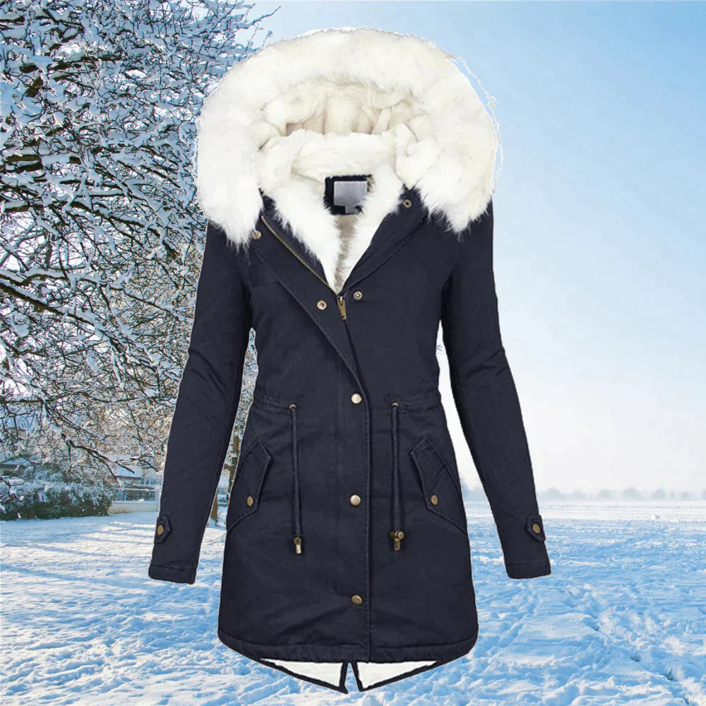 Jean | Women's Hooded Parka Coat with Faux Fur Trim - Image 3