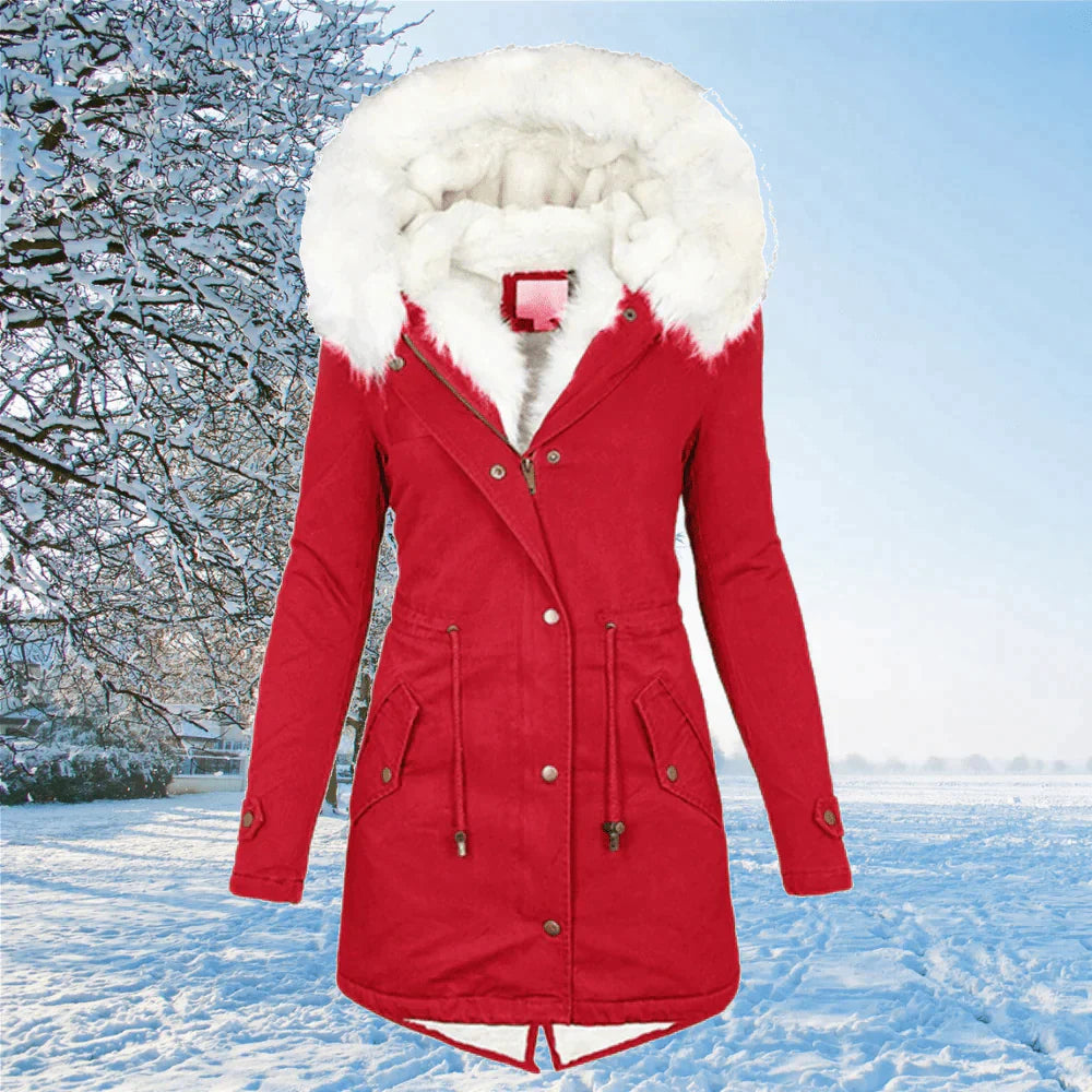 Jean | Women's Hooded Parka Coat with Faux Fur Trim - Image 2