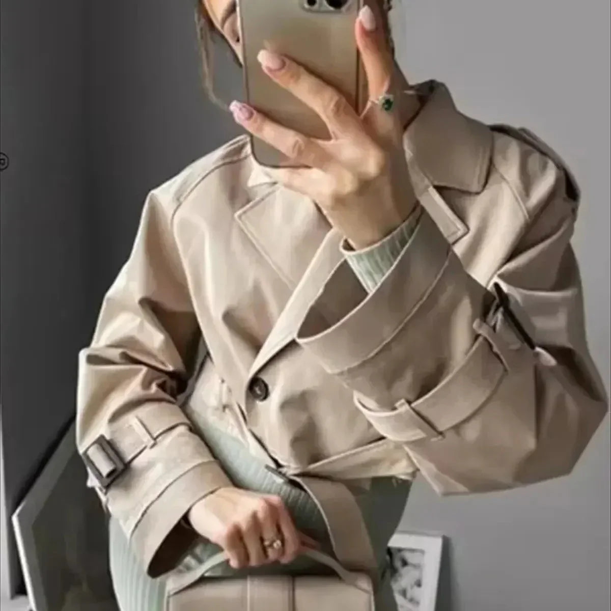 Margot | Women's Cropped Belted Trench Coat - Image 2