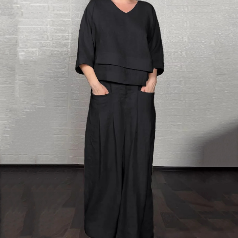 Eliza | Women's Wide Leg V-Neck Two Piece Set - Image 1