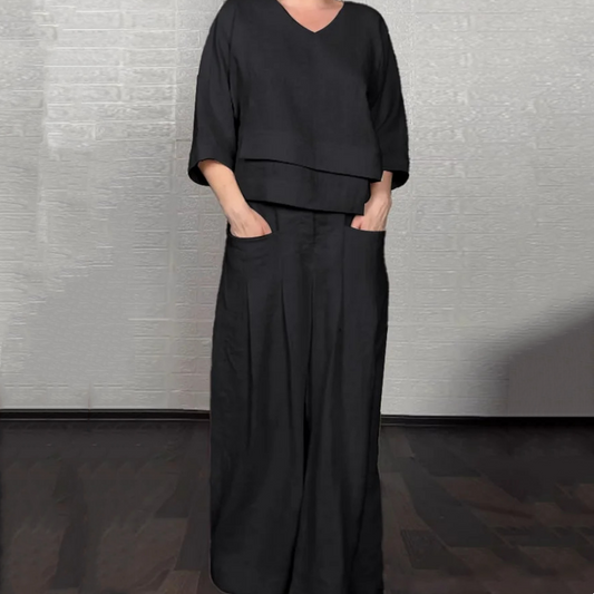 Eliza | Women's Wide Leg V-Neck Two Piece Set - Image 1