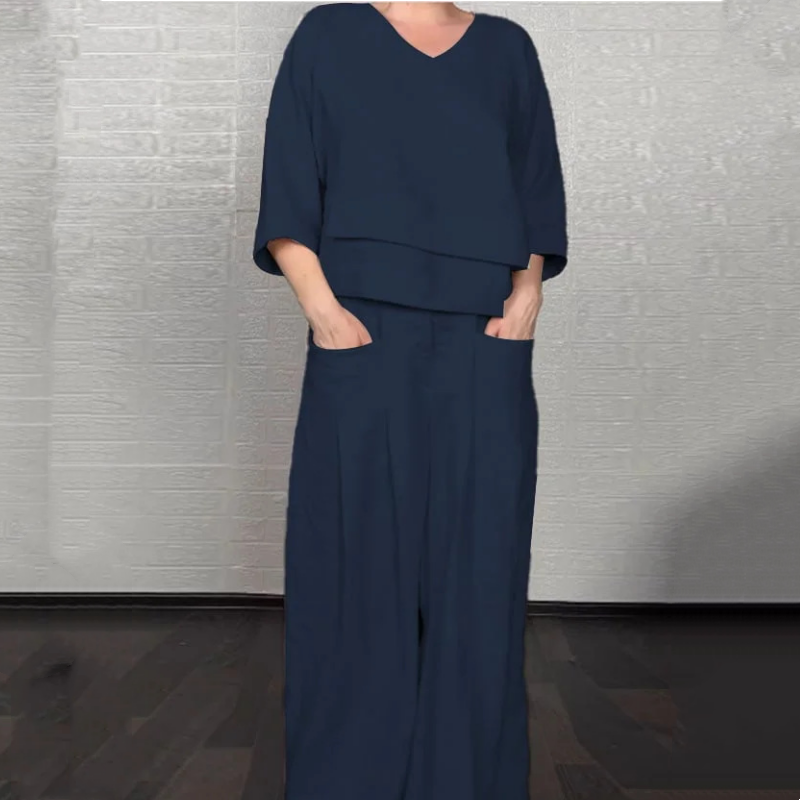 Eliza | Women's Wide Leg V-Neck Two Piece Set - Image 2