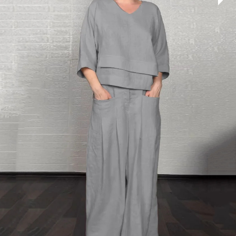 Eliza | Women's Wide Leg V-Neck Two Piece Set - Image 5