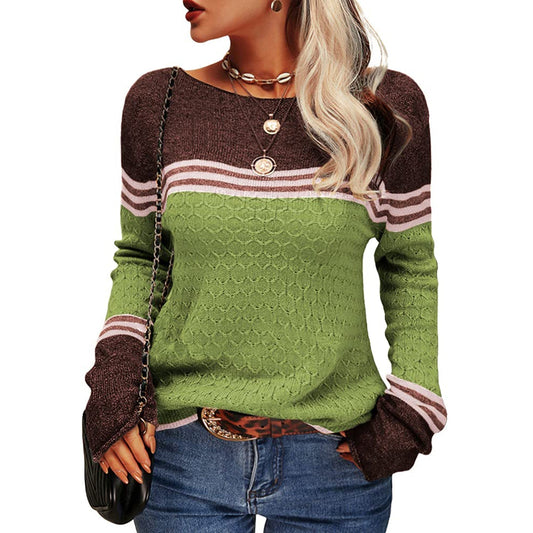 Mary | Women's Color Block Long Sleeve Pullover Sweater - Image 1