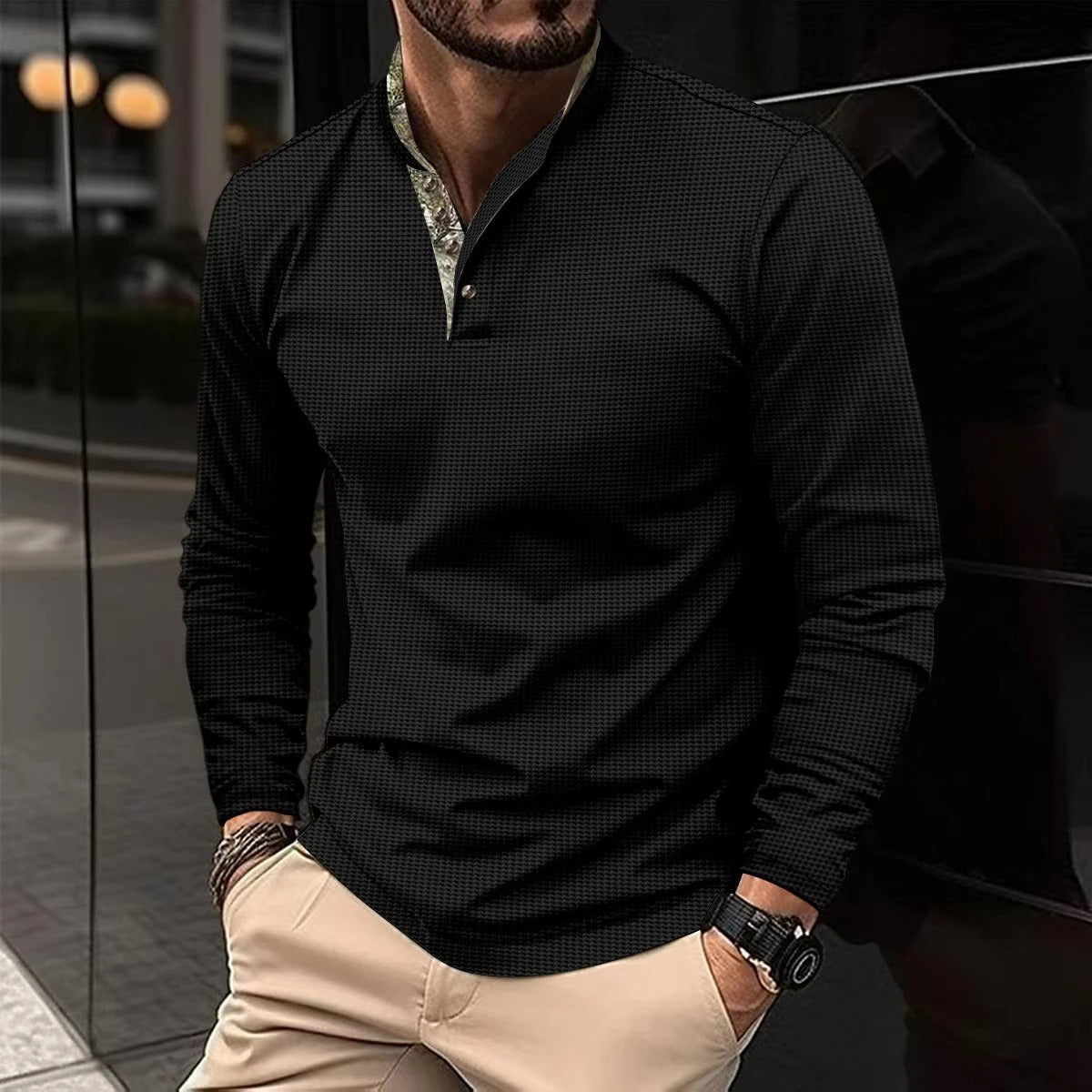 Kaden | Men's Slim-Fit Long Sleeve Henley Shirt - Image 6