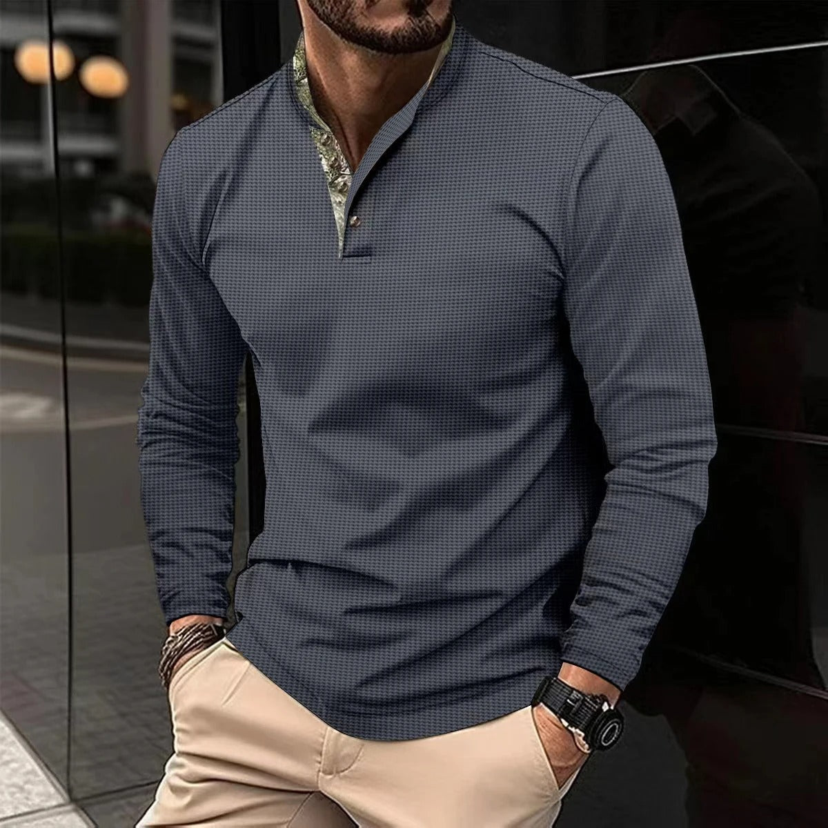 Kaden | Men's Slim-Fit Long Sleeve Henley Shirt - Image 5