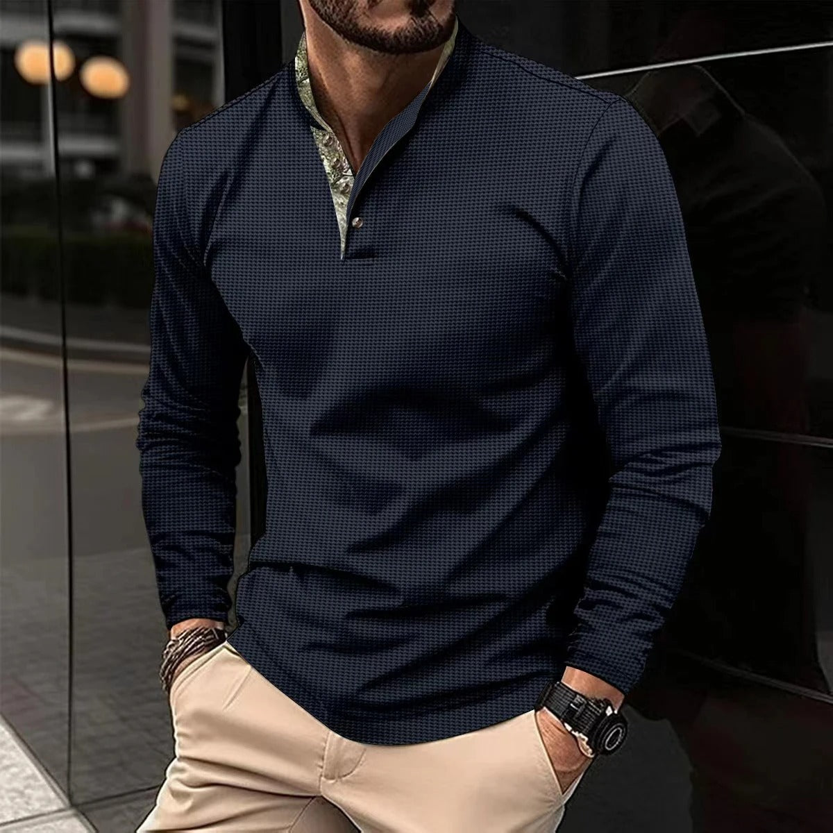 Kaden | Men's Slim-Fit Long Sleeve Henley Shirt - Image 4