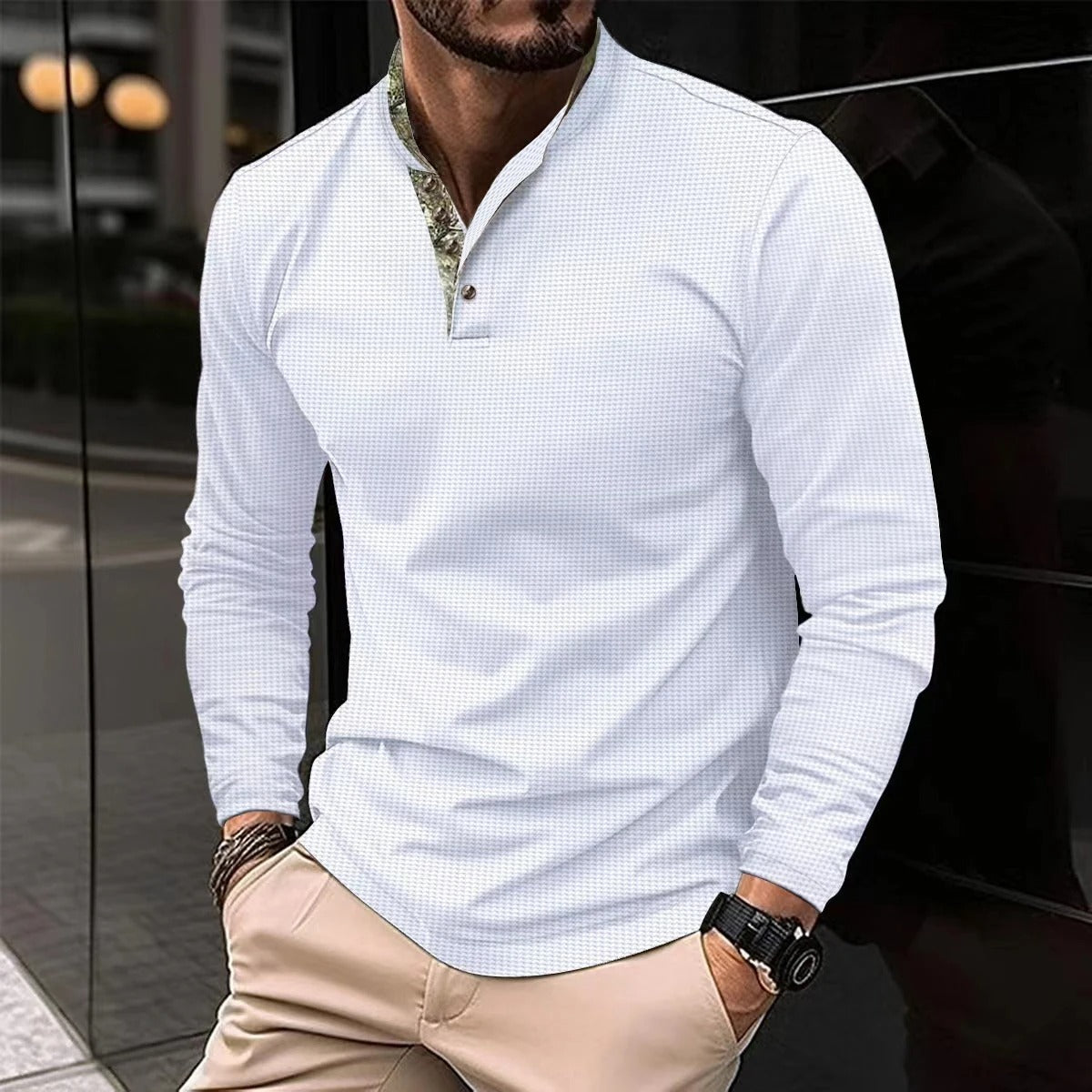 Kaden | Men's Slim-Fit Long Sleeve Henley Shirt - Image 3